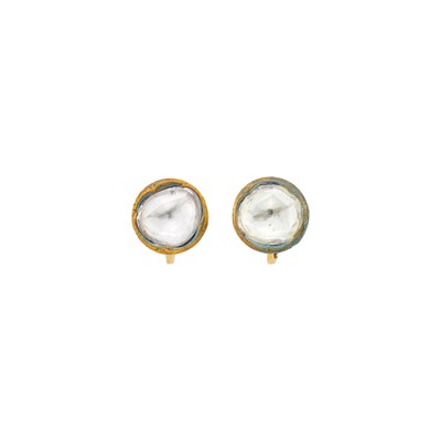 Lot 1159 - Pair of Gold, Foil-Backed Diamond and White Enamel Earclips