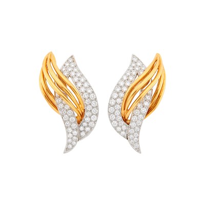 Lot 231 - Oscar Heyman & Brothers Pair of Gold, Platinum and Diamond Earclips