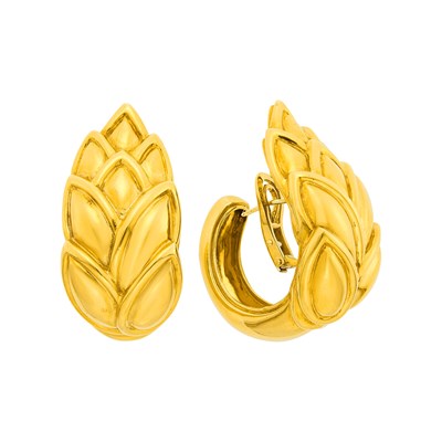 Lot 1 - René Boivin Pair of Gold Leaf Hoop Earrings, France