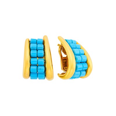 Lot 5 - Sabbadini Pair of Gold and Turquoise J-Hoop Earclips