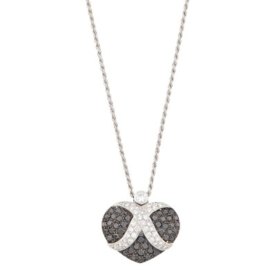 Lot 1078 - Graff White Gold, Diamond and Black Diamond Heart Pendant with Chain Necklace