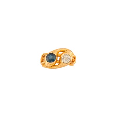 Lot 108 - Antique Gold, Colored Diamond and Sapphire Serpent Ring