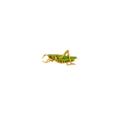 Lot 2055 - Gold and Enamel Grasshopper Brooch