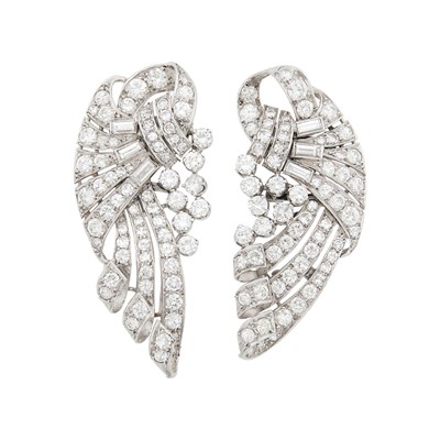 Lot 1190 - Platinum and Diamond Double Clip-Brooch