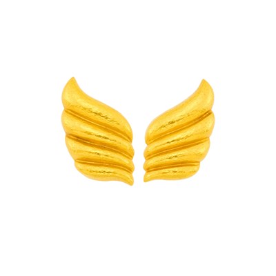 Lot 1031 - Zolatas Pair of High Karat Hammered Gold Wing Earclips