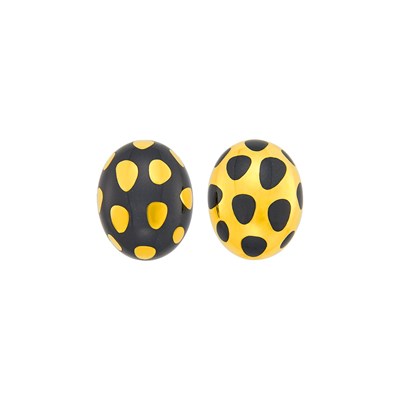 Lot 1018 - Tiffany & Co. Pair of Gold and Black Jade 'Positive Negative' Earrings