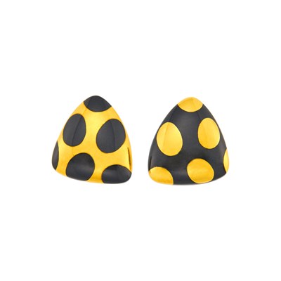 Lot 1007 - Tiffany & Co. Pair of Gold and Black Jade 'Positive Negative' Earrings