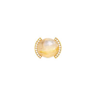 Lot 1003 - Cartier Gold, Cabochon Rutilated Quartz and Diamond Ring