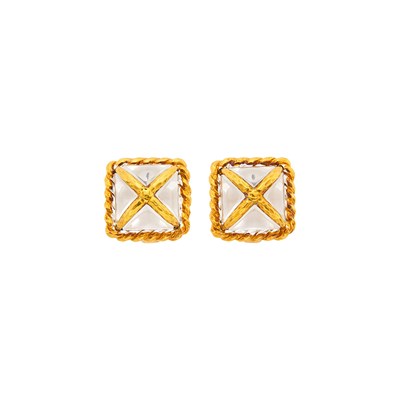 Lot 35 - David Webb Pair of Gold and Rock Crystal Earclips