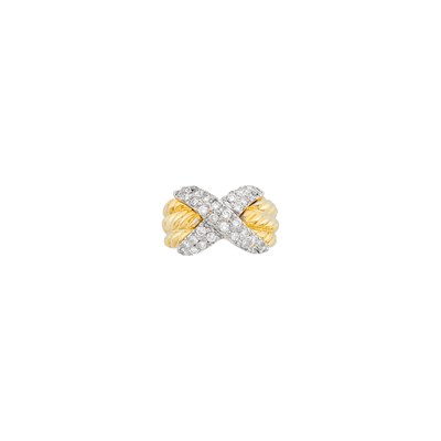 Lot 1151 - David Yurman Two-Color Gold and Diamond 'X' Ring