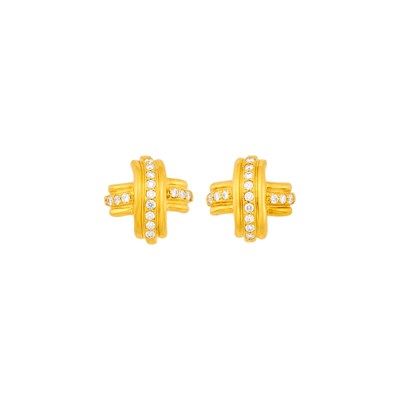 Lot 1019 - Tiffany & Co. Pair of Gold and Diamond 'X' Earrings