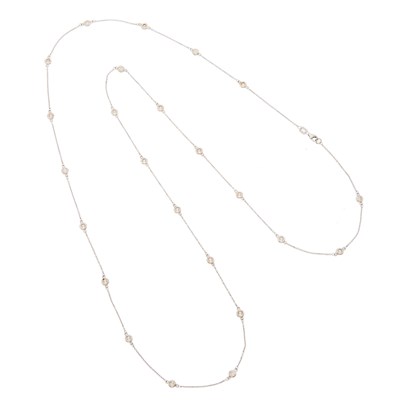 Lot 2092 - Long White Gold and Diamond Necklace
