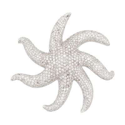 Lot 1062 - White Gold and Diamond Starfish Clip-Brooch