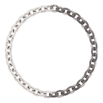 Lot 158 - David Yurman White and Blackened Gold, Diamond and Black Diamond Chain Link Necklace/Pair of Bracelets Combination