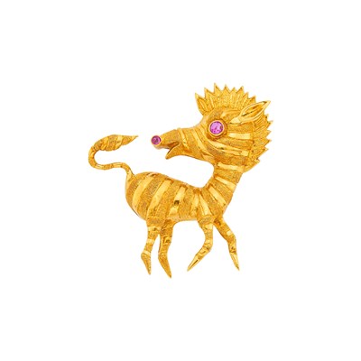 Lot 1027 - Cartier Gold and Ruby Zebra Brooch