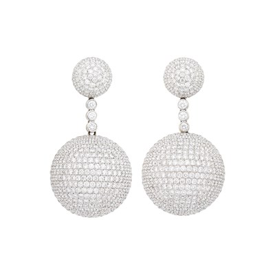 Lot 153 - Pair of White Gold and Diamond Ball Pendant-Earrings