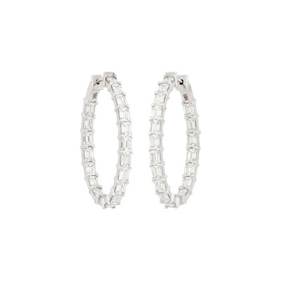 Lot 1090 - Pair of White Gold and Diamond Hoop Earrings