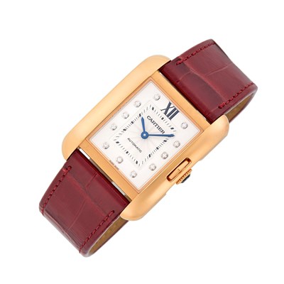 Lot 34 - Cartier Rose Gold and Diamond 'Tank Anglaise' Wristwatch, Ref. WJTA0006