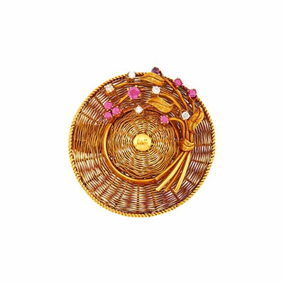 Lot 1153 - Tiffany & Co. Gold, Ruby and Diamond Sun Hat Brooch