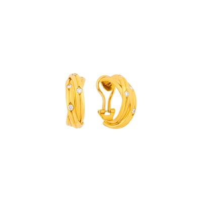 Lot 1001 - Cartier Pair of Gold and Diamond 'Trinity' Half-Hoop Earclips