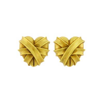 Lot 1167 - Barry Kieselstein-Cord Pair of Gold Wrapped Heart Earrings