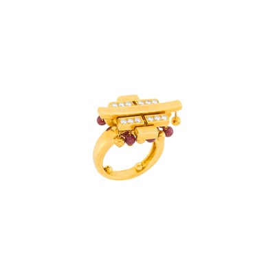 Lot 232 - Cartier Gold, Gold and Ruby Bead and Diamond 'Le Baiser du Dragon' Ring, France