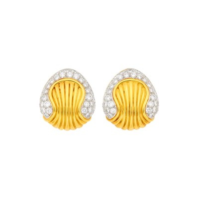 Lot 1130 - Montreaux Pair of Gold, Platinum and Diamond Earclips