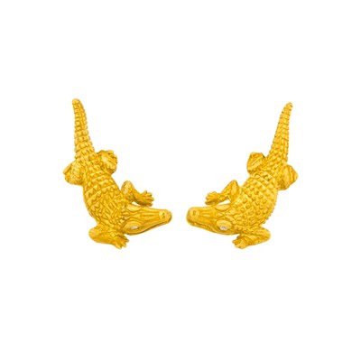 Lot 1025 - Barry Kieselstein-Cord Pair of Gold and Diamond Alligator Earrings