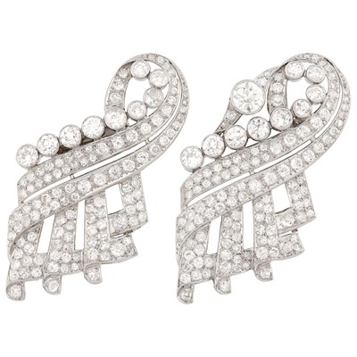 Lot 1192 - Platinum and Diamond Double Clip-Brooch