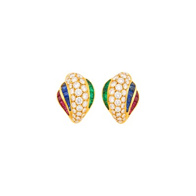 Lot 1111 - Picchiotti Pair of Gold, Diamond and Gem-Set Bombé Earclips