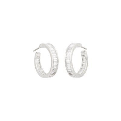 Lot 1082 - Pair of Platinum and Diamond Hoop Earrings