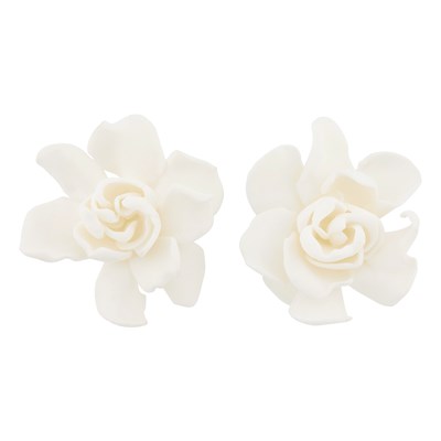 Lot 6 - JAR Pair of White Resin 'Gardenia' Earclips, France