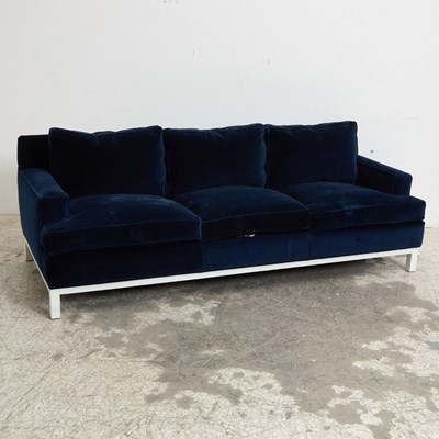 Lot 114 - Jonathan Adler Blue Velveteen Upholstered Sofa