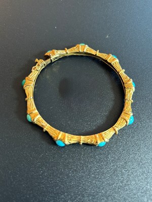 Lot 2029 - Tiffany & Co., Gold and Turquoise Bamboo Bangle Bracelet