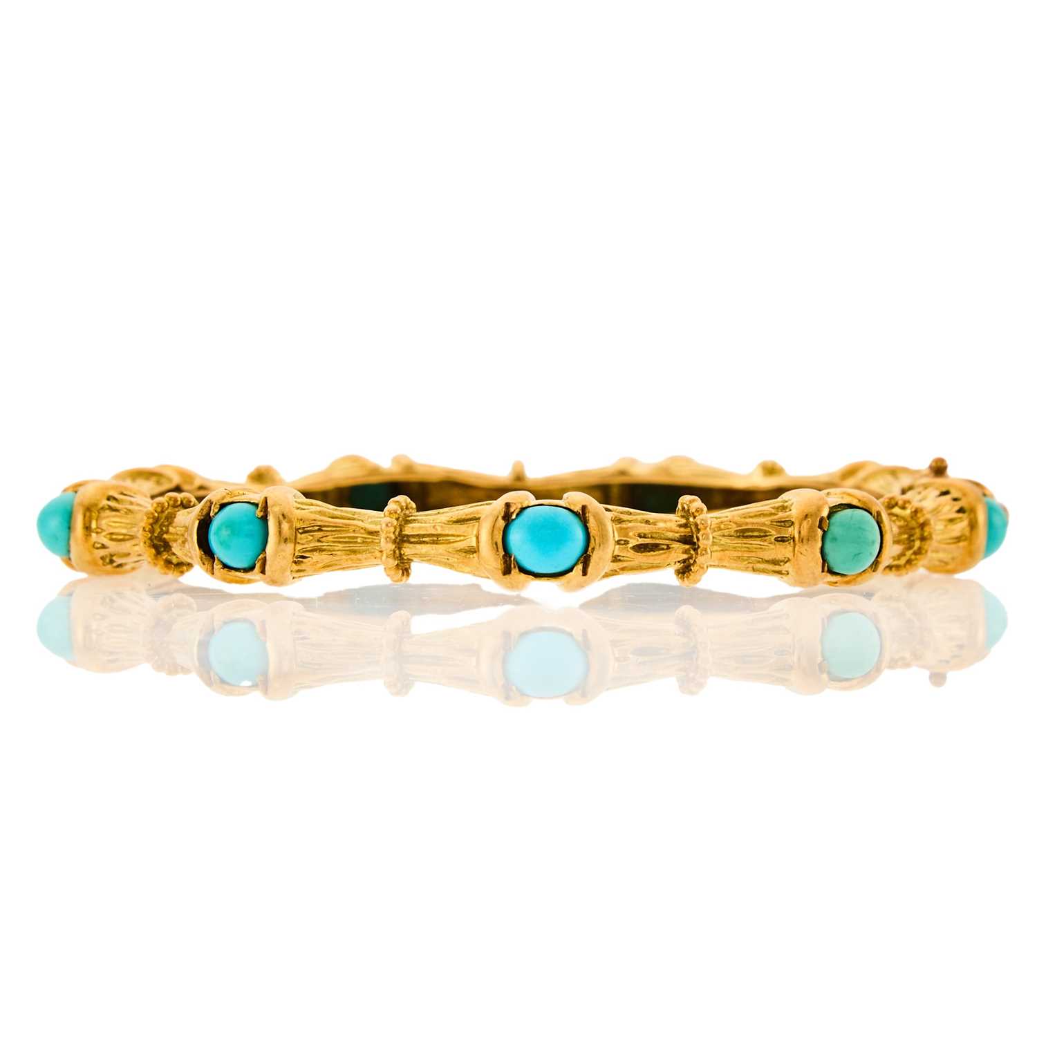 Lot 2029 - Tiffany & Co., Gold and Turquoise Bamboo Bangle Bracelet