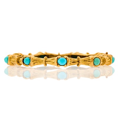 Lot 2029 - Tiffany & Co., Gold and Turquoise Bamboo Bangle Bracelet