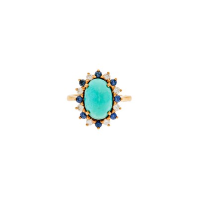 Lot 2053 - Tiffany & Co., Gold, Turquoise, Sapphire and Diamond Ring