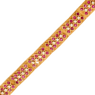 Lot 2242 - Gold, Ruby and Diamond Bracelet