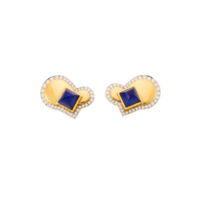 Lot 2027 - Tiffany & Co., Paloma Picasso Pair of Gold, Platinum, Lapis and Diamond Earrings