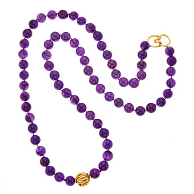Lot 2054 - Tiffany & Co. Long Amethyst Bead and Gold Necklace