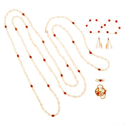 Lot 2198 - Group of Gold, Freshwater Pearl and Coral Bead Jewelry