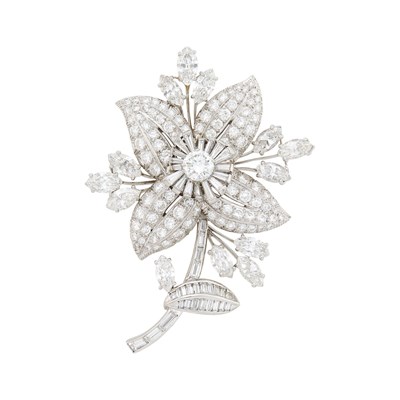 Lot 178 - Tiffany & Co. Platinum and Diamond Flower Pendant-Brooch