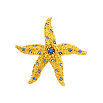 Lot 62 - Tiffany & Co., Schlumberger Gold and Sapphire Starfish Clip-Brooch