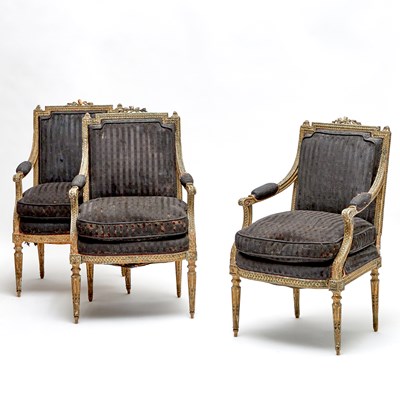 Lot 470 - Three Louis XVI Painted and Carved Wood Fauteuils a la Reine
