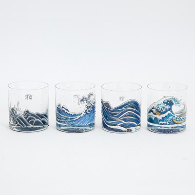 Lot 39 - Set of Four Margot Larkin Hand Painted Whiskey Glasses