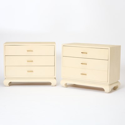 Lot 283 - Pair of Karl Springer Style Lacquered Bedside Chests of Drawers