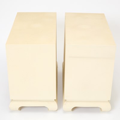 Lot 283 - Pair of Karl Springer Style Lacquered Bedside Chests of Drawers