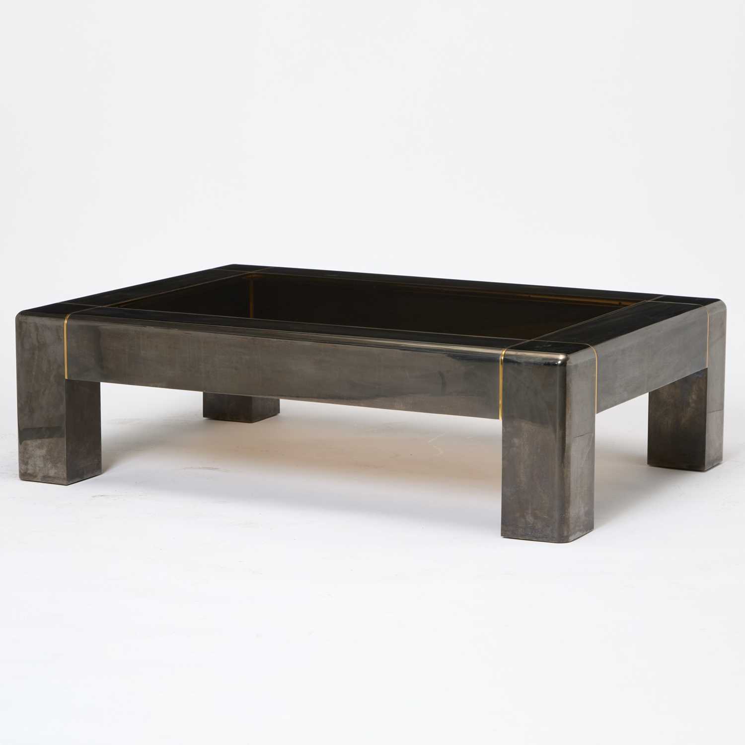 Lot 291 - Karl Springer Gun Metal and Glass Low Table