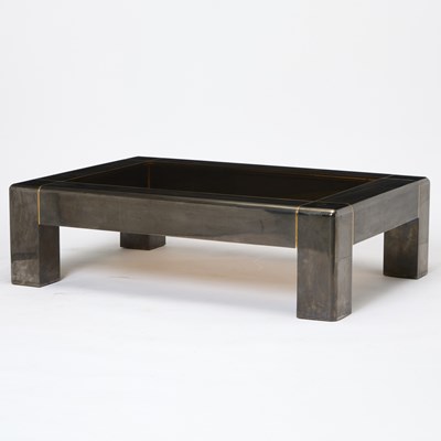 Lot 291 - Karl Springer Gun Metal and Glass Low Table
