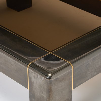 Lot 291 - Karl Springer Gun Metal and Glass Low Table